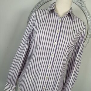 Vtg Lacoste Shirt Womens Sz 6 US Lavender Striped Button Top Long Sleeve Preppy